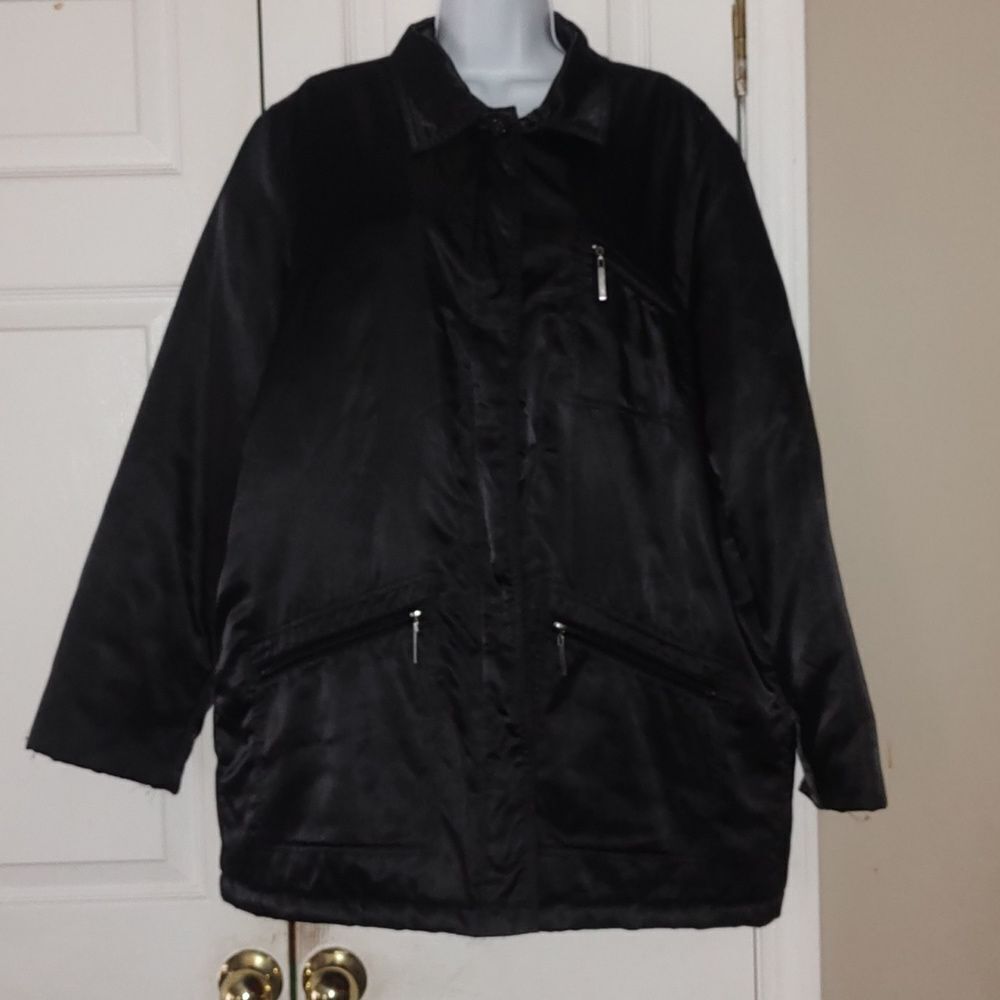 Liz Claiborne Liz Sport black button down coat  Sz XL